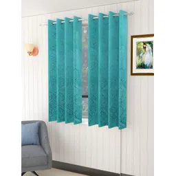 Aura Turquoise Blue 2 Pieces Self Design Velvet Room Darkening  Window Curtains-picture-20