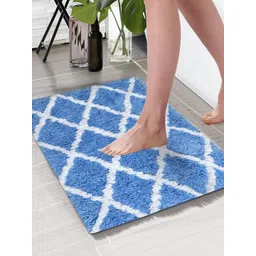 Aura Turquoise Blue & White Checkered Rectangular 1850 GSM Microfiber Bath Rug-picture-17
