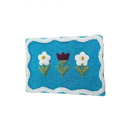 Aura Turquoise Blue & White Patterned Anti-Skid 1800 GSM Cotton Bath Rugs-picture-39