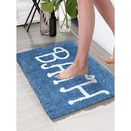 Aura Turquoise Blue & White Printed 1850 GSM Anti Skid Microfiber Bath Rugs-picture-14