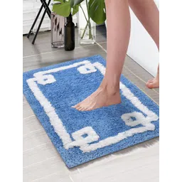 Aura Turquoise Blue & White Printed Rectangular 1850 GSM Anti Skid Bath Rug-picture-21