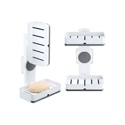 Aura White 2 Pieces Self-Adhesive Double Layers Soap Holder with Drain Tray-picture-30