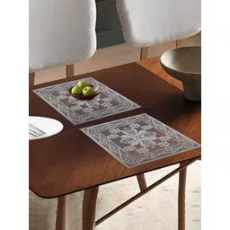 Aura White 2 Pieces Self-Design Cotton Recantgle Shape Table Placemats-picture-24