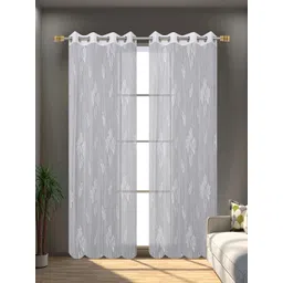 Aura White 2 Pieces Self Design Sheer Door Curtains image 1