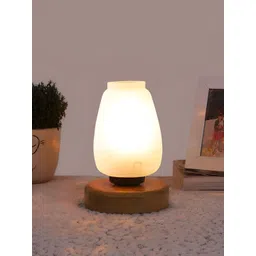 Aura White & Beige Abstract Shaped Glass Table Lamp With Wooden Base-picture-37