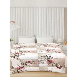 Aura White & Beige Floral Printed Microfiber AC Room 300 GSM Double Bed Comforter-picture-15