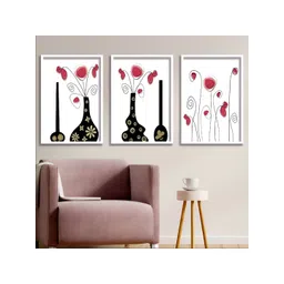 Aura White & Black 3 Piece Wood Floral and Botanical Wall Paintings-image-37