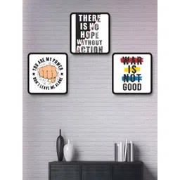 Aura White & Black 3 Pieces Abstract Printed Wood Motivational Quotes Wall Art-image-6