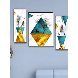 Aura White & Black 3 Pieces Tree & Deer Floral And Botanical Wooden Wall Arts-image-42