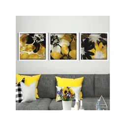Aura White & Black 3 Pieces Wooden Floral and Botanical Wall Art-image-7