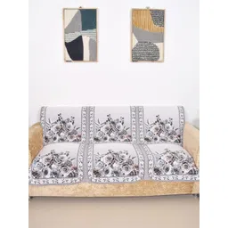 Aura White & Black 6 Pieces Floral Printed 5 Seater Sofa Covers-picture-28