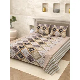 Aura White & Black Ethnic Motifs 210 TC Queen Bedsheet with 2 Pillow Covers-picture-21