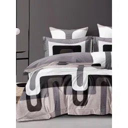 Aura White & Black Geometric Printed Cotton 300 TC Queen Bedsheet Set-2.25 m x 2.50 m-picture-35