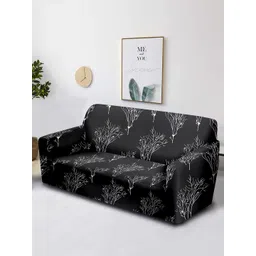 Aura White & Black Printed 2-Seater Non-Slip Sofa Cover image 2