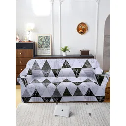 Aura White & Black Printed 3 Seater Sofa Cover With Arms-picture-21