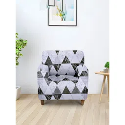 Aura White & Black Printed Single Seater Sofa Cover With Arms-picture-20