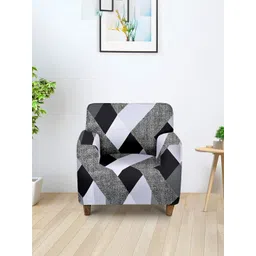 Aura White & Black Printed Single Seater Sofa Cover With Arms-picture-23