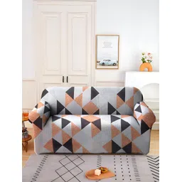 Aura White & Black Printed Stretchable Two Seater Sofa Cover With Arms-picture-24