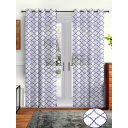 Aura White & Blue 2 Pcs Embroidered Sheer Long Door Curtain-picture-40