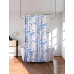 Aura White & Blue 2 Pieces Floral Printed Waterproof Shower Curtain With 8 Rings-picture-17