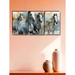 Aura White & Blue 3 Piece Birds And Animals Wooden Wall Art-picture-47