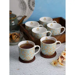 Aura White & Blue 6 Pieces Printed Glossy Ceramic Coffee Mugs 150ML-picture-19