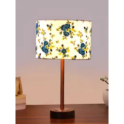 Aura White & Blue Floral Printed Metal Cylindrical Shaped Table Lamp-picture-38