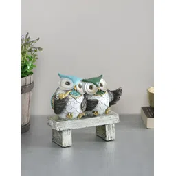 Aura White & Blue High Spirited Owl Pair Statue Showpiece-picture-32