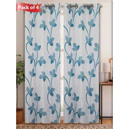Aura White & Blue Set of 4 Floral Door Curtain-picture-31