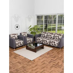 Aura White & Brown 10 Pieces Floral Printed 5 Seater Velvet Sofa Covers-picture-32