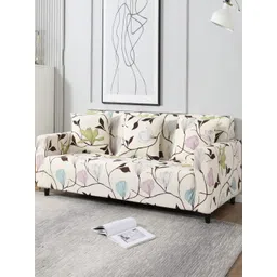 Aura White & Brown Printed Polyester 1 Piece Sofa Cover With Arms-picture-32