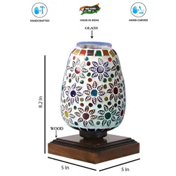 Aura White & Brown Textured Abstract Shaped Glass Table Lamp With Wooden Base-picture-24