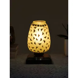 Aura White & Brown Textured Abstract Shaped Glass Table Lamp With Wooden Base-picture-19