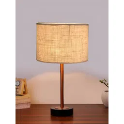 Aura White & Brown Textured Metal Cylindrical Shaped Table Lamp-picture-12