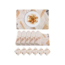 Aura White & Gold-Toned 12 Pieces Printed Anti-Slip Table Placemats With Coasters-picture-37