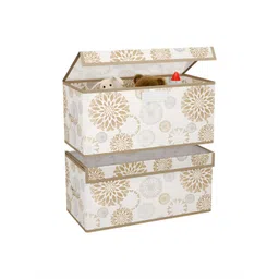 Aura White & Gold Toned 2 Pieces Printed Pieces Storage Box With Lid-picture-29