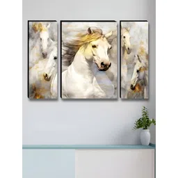 Aura White & Gold-Toned 3 Piece Birds And Animals Wooden Wall Art-picture-27