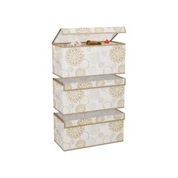 Aura White & Gold Toned 3 Pieces Printed Storage Box With Lid-picture-40