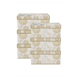 Aura White & Gold Toned 6 Pieces Printed Storage Box With Lid-picture-12