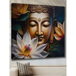 Aura White & Gold-Toned Lord Buddha Canvas Religious Wall Painting-picture-38