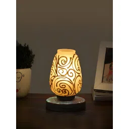 Aura White & Gold-Toned Textured Abstract Shaped Glass Table Lamp With Wooden Base-picture-20