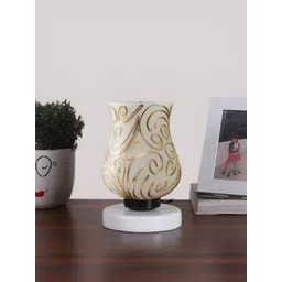 Aura White & Gold Toned Textured Bell Shaped Table Lamp With Base-picture-15