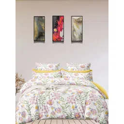 Aura White & Green Floral Printed Cotton 350 TC King Bedsheet Set 2.75 m x 2.75 m-picture-13