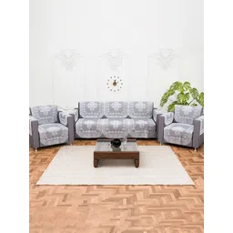Aura White & Grey 16 Pieces Embroidered Cotton 5 Seater Sofa Covers With Arms-picture-38