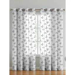 Aura White & Grey 2 Pieces Floral Printed Door Curtains-picture-40