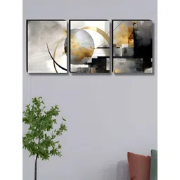 Aura White & Grey 3 Pieces Abstract Printed Wooden Wall Paintings-picture-37