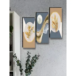 Aura White & Grey 3 Pieces Floral And Botanical Printed Wood Wall Art-image-7