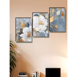 Aura White & Grey 3 Pieces Floral & Botanical Wood Wall Art-picture-19