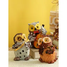 Aura White & Grey 4 Pieces Owl Figurine Showpieces-picture-31