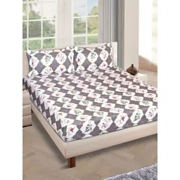 Aura White And Grey Ethnic Motifs Printed 210 TC King Bedsheet Set 2.69 m x 2.69 m-picture-40